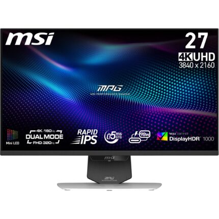 MSI MPG 274URDFW E16M Gaming-Monitor - 27" Mini-LED Dual-Mode (4K/160Hz & FHD/320Hz), weiß